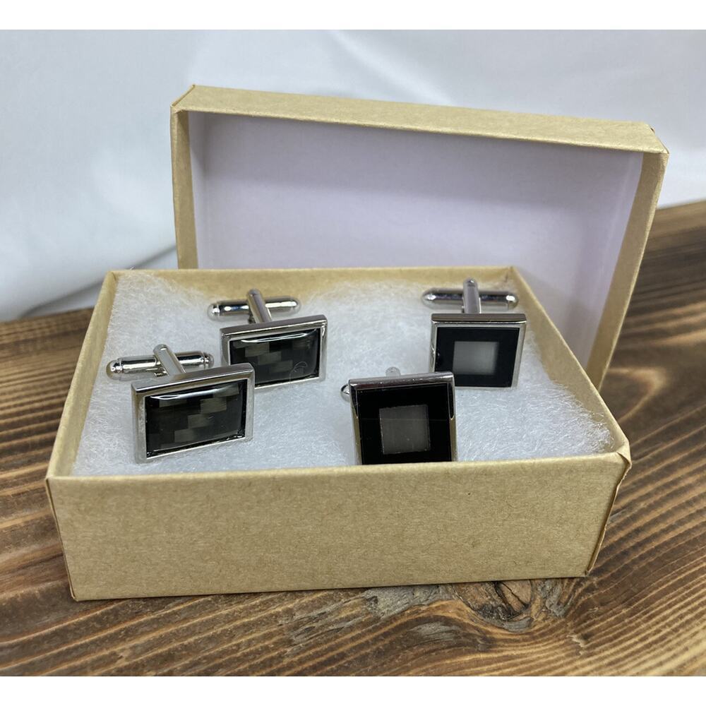 2 - Silver Tone Cuff link Cufflinks Sets Men’s Holiday Gift